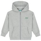 Boys Grey Logo Hooded Zip Up Top, 1, hi-res